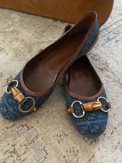 Pre-Owned Gucci Jeans GG Interlocking Ballet flats with Bamboo Horsebit