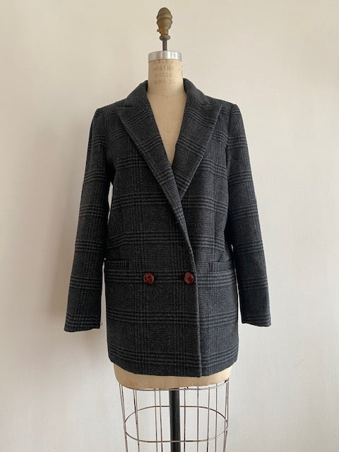 Pre-owned Ganni Double Breasted Wool Plaid Jacket