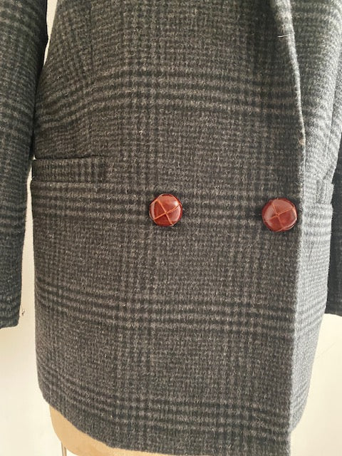 Pre-owned Ganni Double Breasted Wool Plaid Jacket