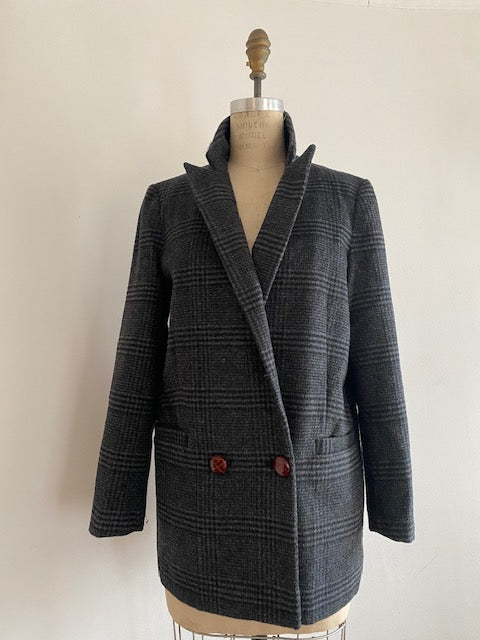 Pre-owned Ganni Double Breasted Wool Plaid Jacket