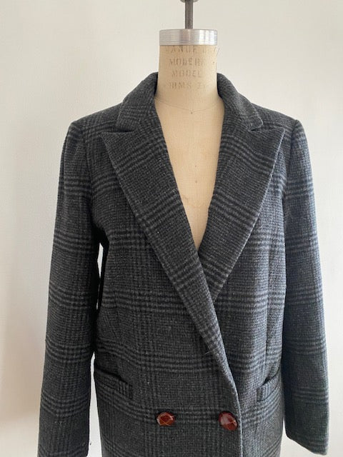 Pre-owned Ganni Double Breasted Wool Plaid Jacket