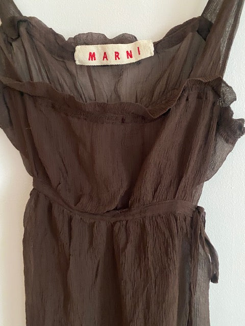 Marni Brown Silk Crinkle Top