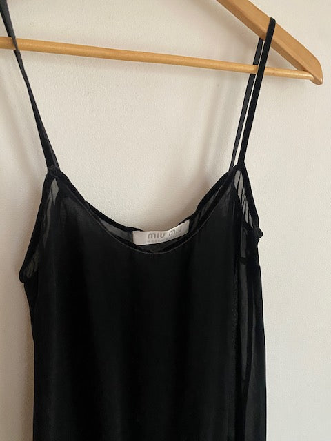 Pre-Owned Miu Miu Black Sheer Slip Dress