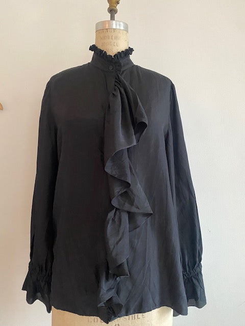 Gucci Silk Ruffle Black Blouse