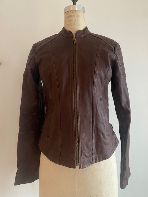 Pre-Owned Peruvian Connection brown leather Moto Jacket