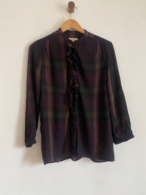 Pre-Owned Burberry Ruffle Wool Plaid  Shirt