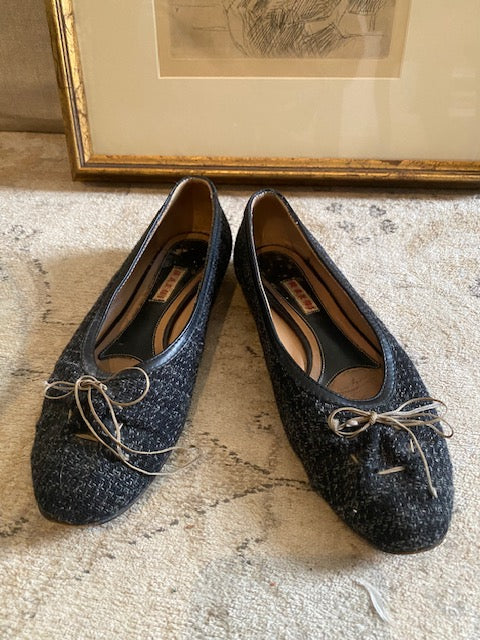 Pre-Owned Marni Black Tweed Ballet Flat with Tie