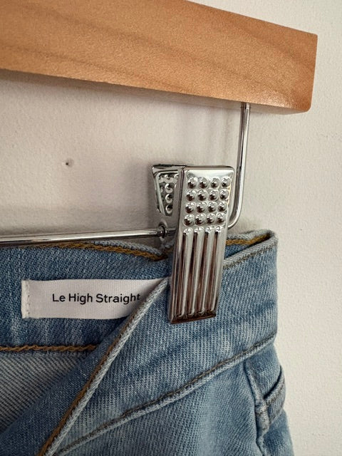 FRAME Le High Straight Jean – Light Blue Washed Stretch Denim – Size 28