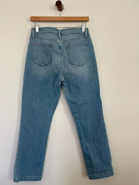 FRAME Le High Straight Jean – Light Blue Washed Stretch Denim – Size 28