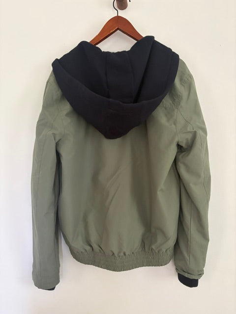 Newnorm Upcycled Olive Bomber Jacket with Navy Knit Hood