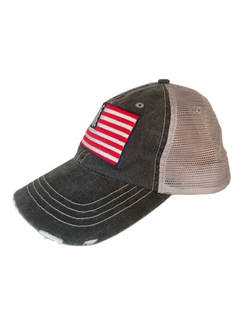 American Flag Distressed Trucker Hat