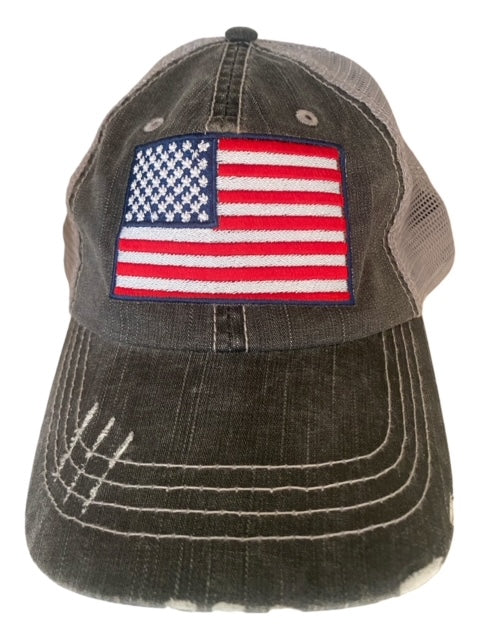 American Flag Distressed Trucker Hat