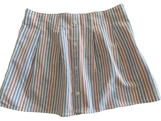 Newnorm Upcylced Pale Blue + Orange Cotton Stripe Pleated Skirt