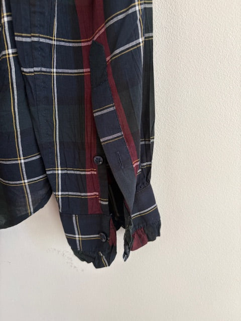 TROVATA Plaid Henley Ruffle Neck Shirt