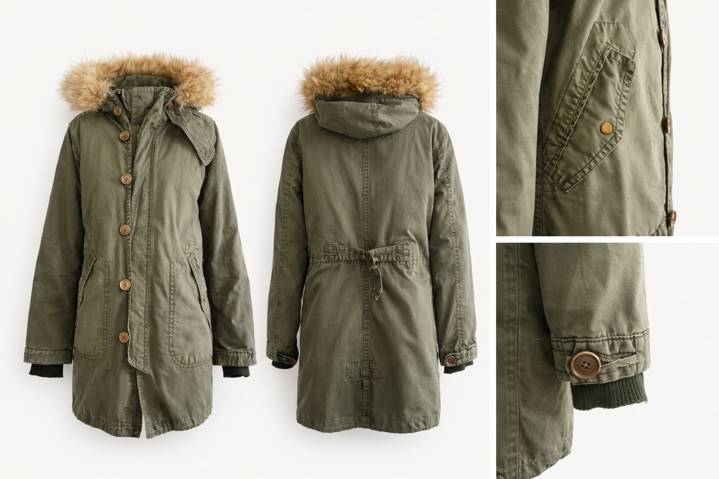 Pre-Owned Pas De Calais Cotton Parka with Fur hood.