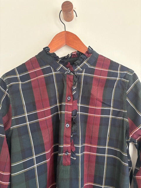 TROVATA Plaid Henley Ruffle Neck Shirt