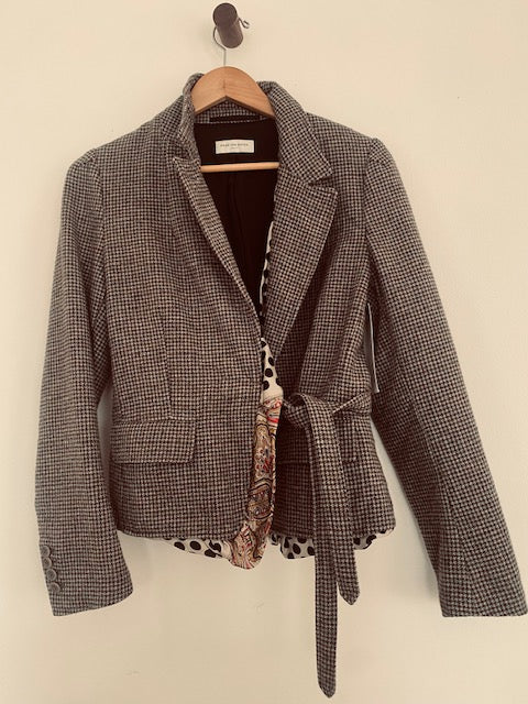 Pre-Owned Dries Van Noten Wool Houndstooth Tie Blazer