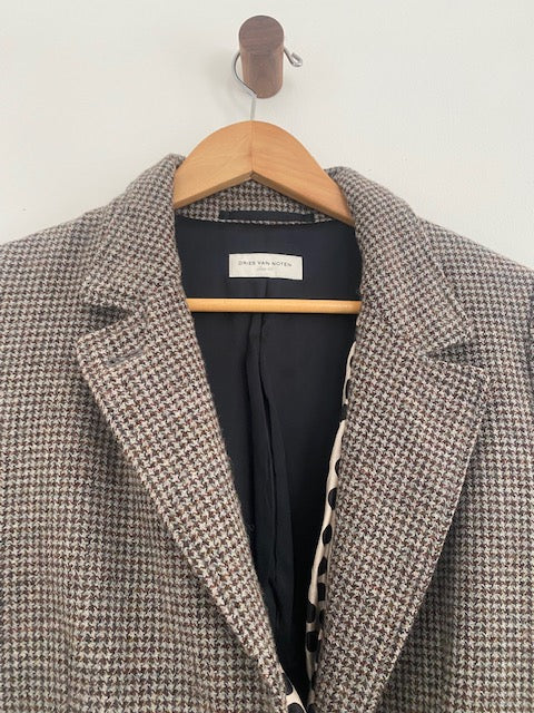 Pre-Owned Dries Van Noten Wool Houndstooth Tie Blazer