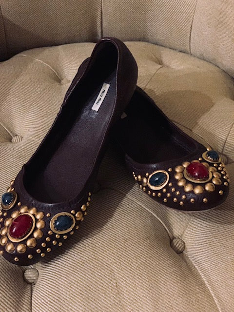 Pre-Owned Miu Miu Beaded Ballet Flat